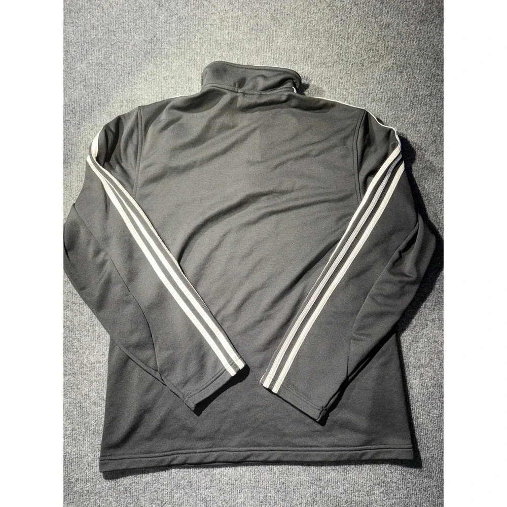 Adidas Mens Quarter Zip Track Jacket Black White 3 Stripe Pullover Large L